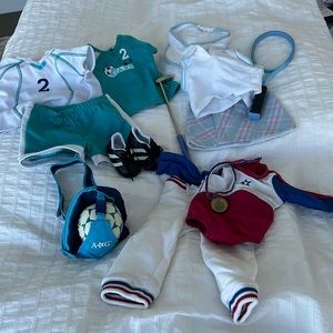 American girl doll sports collection: golf, tennis, gymnastics, soccer